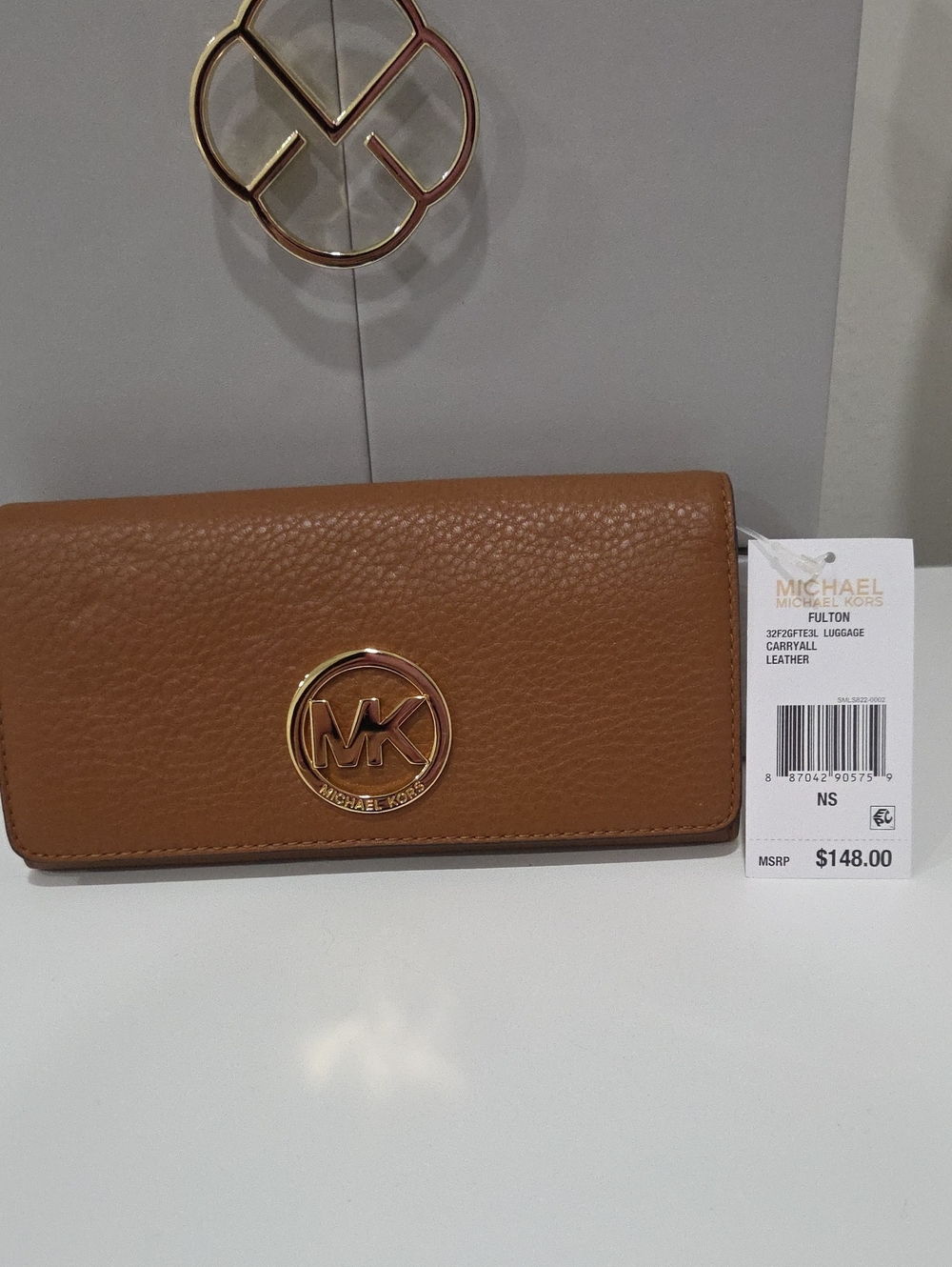 Michael Kors Fulton Continental Wallet in Cognac Brown with Gold MK Logo
